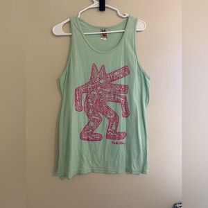 Junk Food Clothing Light Green Tank with Pink Design